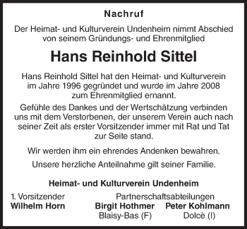 Traueranzeige von Hans Reinhold Sittel von Trauerportal Rhein Main Presse