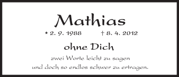 Traueranzeige von Mathias  von  Kreisanzeiger