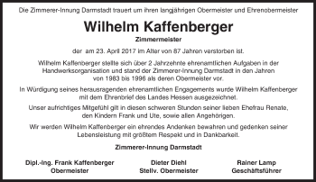 Traueranzeige von Wilhelm Kaffenberger von Trauerportal Echo Online