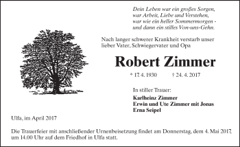 Traueranzeige von Robert Zimmer von  Kreisanzeiger