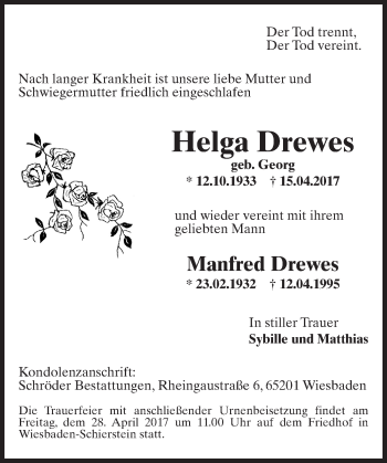 Traueranzeige von Helga Drewes von Trauerportal Rhein Main Presse
