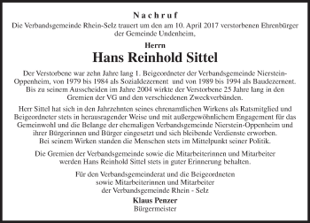 Traueranzeige von Hans Reinhold Sittel von Trauerportal Rhein Main Presse