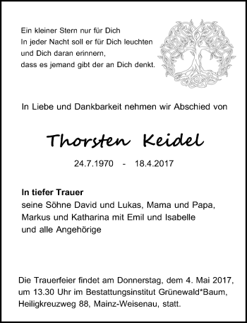 Traueranzeige von Thorsten Keidel von Trauerportal Rhein Main Presse