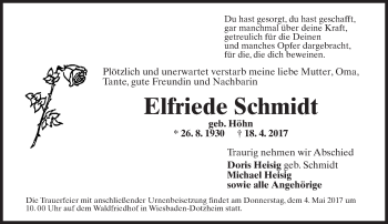 Traueranzeige von Elfriede Schmidt von Trauerportal Rhein Main Presse