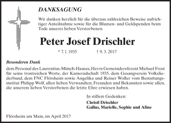 Traueranzeige von Peter Josef Drischler von Trauerportal Rhein Main Presse