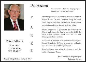Traueranzeige von Peter Alfons Kerner von Trauerportal Rhein Main Presse
