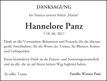 Traueranzeige von Hannelore Panz von Trauerportal Echo Online
