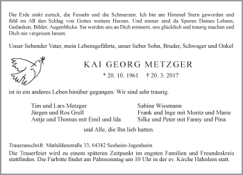 Traueranzeige von Kai Georg Metzger von Trauerportal Echo Online