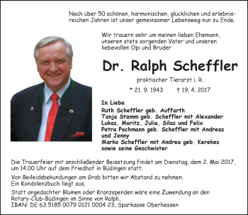 Traueranzeige von Ralph Scheffler von  Kreisanzeiger