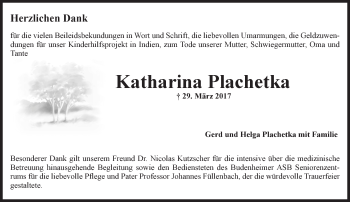 Traueranzeige von Katharina Plachetka von Trauerportal Rhein Main Presse
