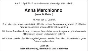 Traueranzeige von Anna Marchionno von Trauerportal Echo Online