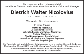 Traueranzeige von Dietrich Walter Nicolovius von Trauerportal Rhein Main Presse