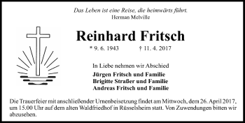 Traueranzeige von Reinhard Fritsch von Trauerportal Rhein Main Presse