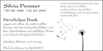 Traueranzeige von Silvia Prosser von  Camberger Anzeiger