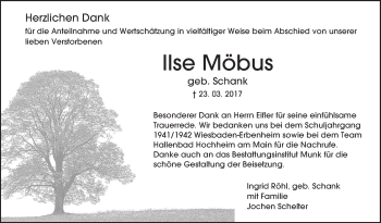 Traueranzeige von Ilse Möbus von Trauerportal Rhein Main Presse