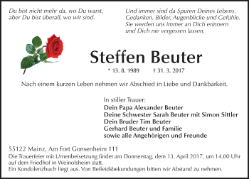Traueranzeige von Steffen Beuter von Trauerportal Rhein Main Presse