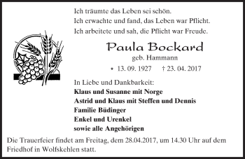 Traueranzeige von Paula Bockard von Trauerportal Echo Online