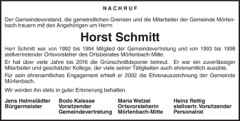 Traueranzeige von Horst Schmitt von Trauerportal Echo Online