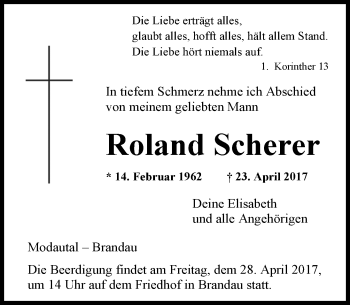Traueranzeige von Roland Scherer von Trauerportal Echo Online