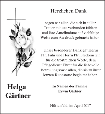 Traueranzeige von Helga Gärtner von Trauerportal Echo Online