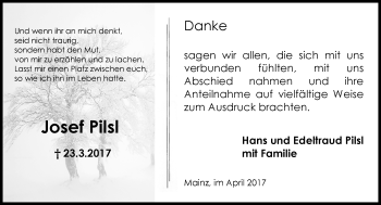 Traueranzeige von Josef Pilsl von Trauerportal Rhein Main Presse