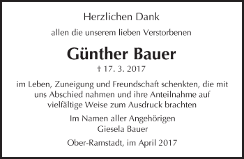 Traueranzeige von Günther Bauer von Trauerportal Echo Online