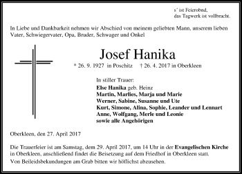 Traueranzeige von Josef Hanika von  Gießener Anzeiger