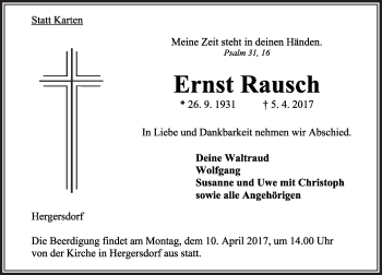 Traueranzeige von Ernst Rausch von VRM Trauer