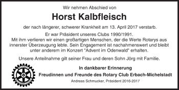 Traueranzeige von Horst Kalbfleisch von Trauerportal Echo Online