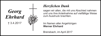 Traueranzeige von Georg >Ehrhard von Trauerportal Echo Online