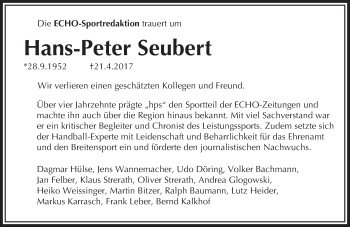 Traueranzeige von Hans-Peter Seubert von Trauerportal Echo Online