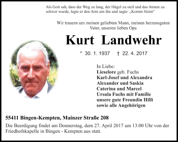 Traueranzeige von Kurt Landwehr von Trauerportal Rhein Main Presse