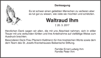 Traueranzeige von Waltraud Ihm von  Gießener Anzeiger