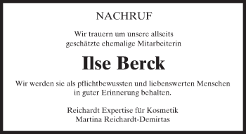 Traueranzeige von Ilse Berck von Trauerportal Echo Online