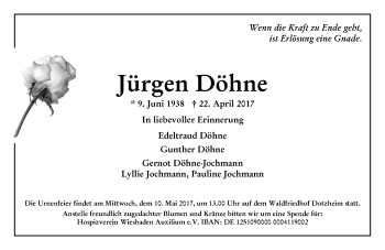 Traueranzeige von Jürgen Döhne von Trauerportal Rhein Main Presse