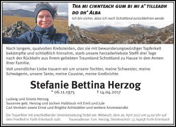 Traueranzeige von Stefanie Bettina Herzog von Trauerportal Echo Online