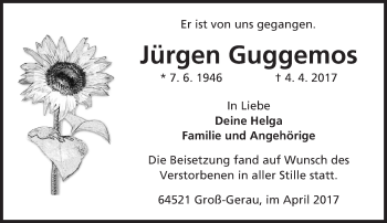Traueranzeige von Jürgen Guggemos von Trauerportal Echo Online