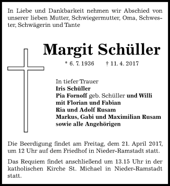 Traueranzeige von Margit Schüller von Trauerportal Echo Online