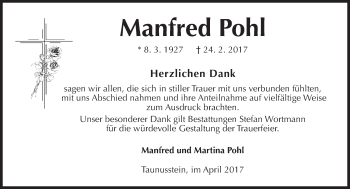 Traueranzeige von Manfred Pohl von Trauerportal Rhein Main Presse Traueranzeige von Manfred Pohl von Trauerportal Rhein Main Presse