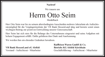 Traueranzeige von Otto Seim von VRM Trauer
