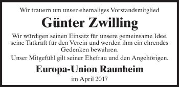 Traueranzeige von Günter Zwilling von Trauerportal Rhein Main Presse