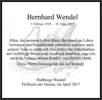 Traueranzeige von Bernhard Wendel von Trauerportal Rhein Main Presse