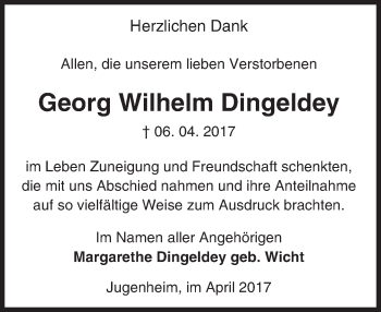 Traueranzeige von Georg Wilhelm Dingeldey von Trauerportal Echo Online