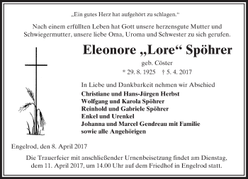 Traueranzeige von Eleonore Spöhrer von VRM Trauer