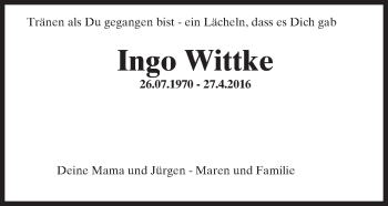 Traueranzeige von Ingo Wittke von Trauerportal Rhein Main Presse