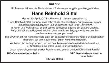 Traueranzeige von Hans Reinhold Sittel von Trauerportal Rhein Main Presse