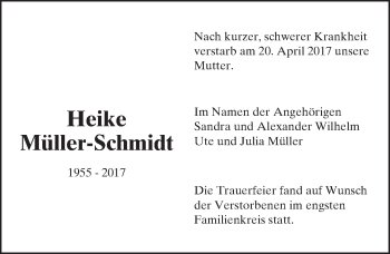 Traueranzeige von Heike Müller-Schmidt von  Gießener Anzeiger