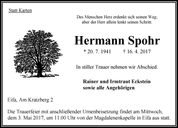 Traueranzeige von Hermann Spohr von VRM Trauer