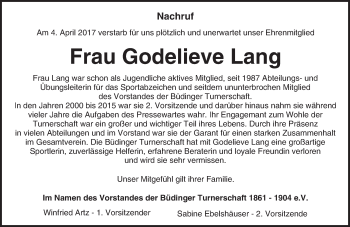 Traueranzeige von Godelieve Lang von  Kreisanzeiger