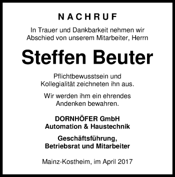 Traueranzeige von Steffen Beuter von Trauerportal Rhein Main Presse